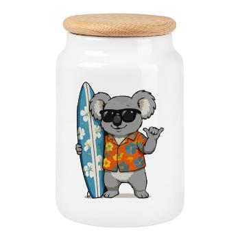 Surfer-Koala im HawaiiHemd - Keksdose mit Holzdeckel - Weiß - Vorne