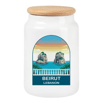 Beirut Lebanon Pigeon Rocks Vintage-Reiseplakat - Keksdose mit Holzdeckel - Weiß - Vorne