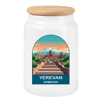 Yerevan Armenia Mount Ararat Vintage Travel Art - Cookie Jar with Wooden Lid - white - Front