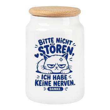 Bitte Nicht Stören Katze Humor - Keksdose mit Holzdeckel - Weiß - Vorne