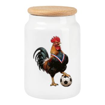 Coq de village ballon au pied - Boîte à biscuits avec couvercle en bois - blanc - Devant