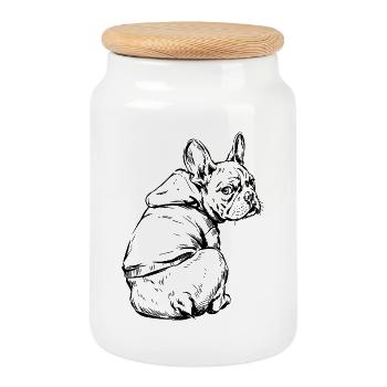Bouledogue français Pull câlin - Boîte à biscuits avec couvercle en bois - blanc - Devant