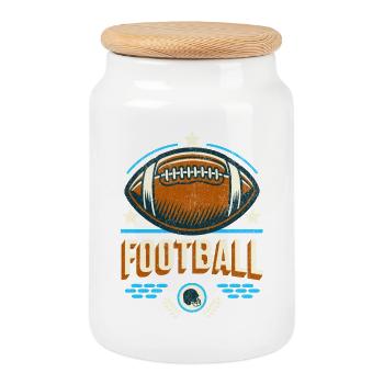 Football motif with stars and stripes - Cookie Jar with Wooden Lid - white - Front