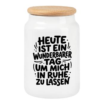 Heute - wunderbarer Tag um mich in Ruhe zu lassen - Keksdose mit Holzdeckel - Weiß - Vorne