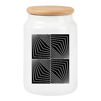 Bauhaus Geometric Lines design - Cookie Jar with Wooden Lid - white - Front