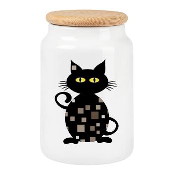 cat - Cookie Jar with Wooden Lid - white - Front