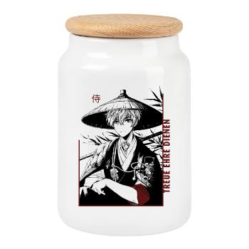 Samurai  - Keksdose mit Holzdeckel - Weiß - Vorne