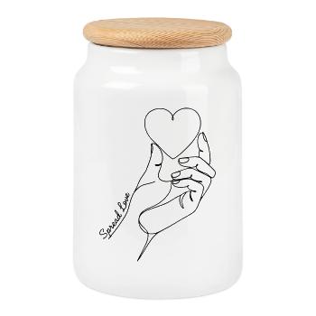 Spread Love Minimalist Heart Line Art - Cookie Jar with Wooden Lid - white - Front