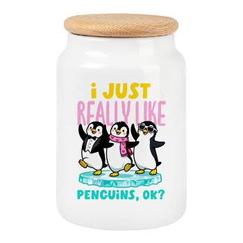 Cute Penguin - Gift for Penguin Lover - Cookie Jar with Wooden Lid - white - Front