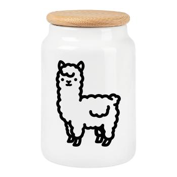 Alpaca - Cookie Jar with Wooden Lid - white - Front
