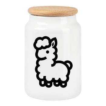 Alpaca - Cookie Jar with Wooden Lid - white - Front