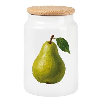 Illustration de la poire jaune - Boîte à biscuits avec couvercle en bois - blanc - Devant