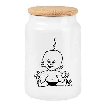 Baby - Cookie Jar with Wooden Lid - white - Front