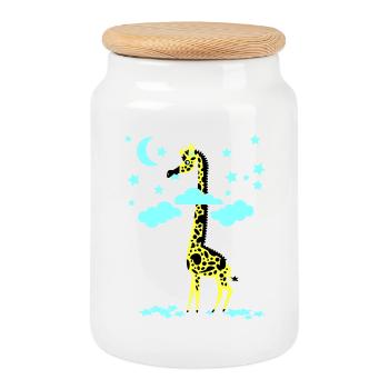 star-mangeur girafe - Boîte à biscuits avec couvercle en bois - blanc - Devant