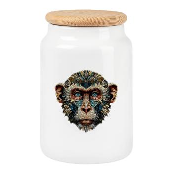 Singe dans le style mosaïque - Boîte à biscuits avec couvercle en bois - blanc - Devant