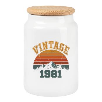 Vintage 1981 Anniversaire Montagne Rétro 1981 - Boîte à biscuits avec couvercle en bois - blanc - Devant