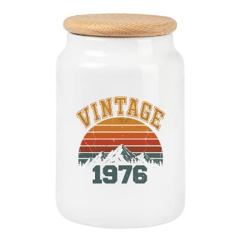 Vintage 1976 Retro Mountain Geburtstag 1976 - Keksdose mit Holzdeckel - Weiß - Vorne