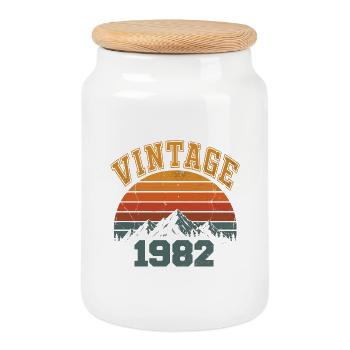 Vintage 1982 Anniversaire Montagne Rétro 1982 - Boîte à biscuits avec couvercle en bois - blanc - Devant