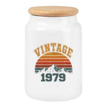 Vintage 1979 Anniversaire Montagne Rétro 1979 - Boîte à biscuits avec couvercle en bois - blanc - Devant