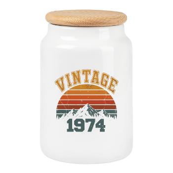 Vintage 1974 Anniversaire Montagne Rétro 1974 - Boîte à biscuits avec couvercle en bois - blanc - Devant