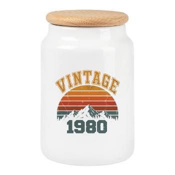Vintage 1980 Anniversaire Montagne Rétro 1980 - Boîte à biscuits avec couvercle en bois - blanc - Devant