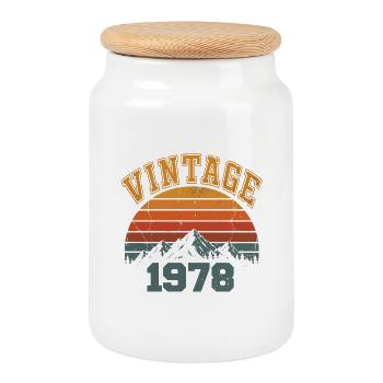 Vintage 1978 Anniversaire Montagne Rétro 1978 - Boîte à biscuits avec couvercle en bois - blanc - Devant