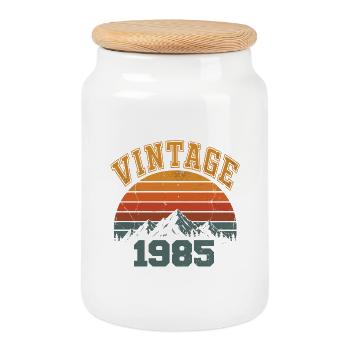 Vintage 1985 Retro Mountain Jubiläum 1985 - Keksdose mit Holzdeckel - Weiß - Vorne