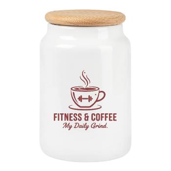 Fitness & Café – Mon quotidien - Boîte à biscuits avec couvercle en bois - blanc - Devant