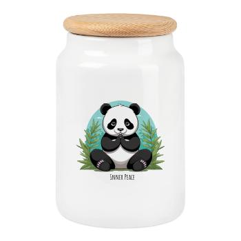 Inner Peace – Meditierender Panda - Keksdose mit Holzdeckel - Weiß - Vorne