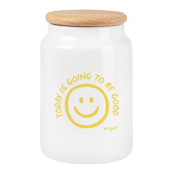 Yes Girl Smile Handzeichnung Gelb - today good - Keksdose mit Holzdeckel - Weiß - Vorne