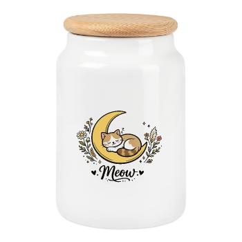 Cat Moon Plants Line Cat Lover Design - Boîte à biscuits avec couvercle en bois - blanc - Devant