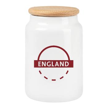 England Text Emblem Circular - Cookie Jar with Wooden Lid - white - Front
