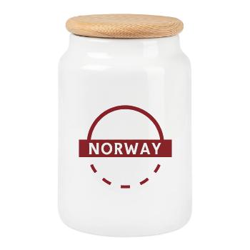 Norway Round Emblem - Cookie Jar with Wooden Lid - white - Front