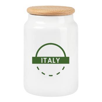 Green Italy Emblem Round Logo - Cookie Jar with Wooden Lid - white - Front