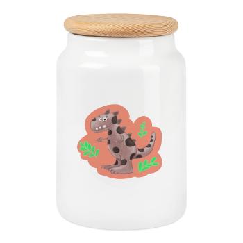 dino - Cookie Jar with Wooden Lid - white - Front