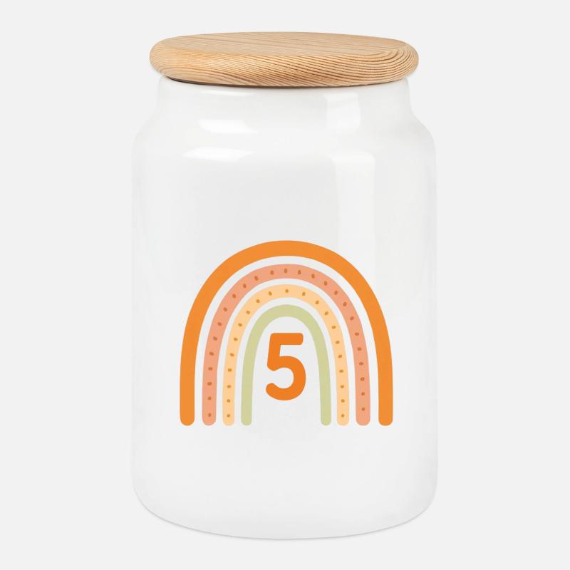 5. Geburtstag Regenbogen - Keksdose mit Holzdeckel - Weiß