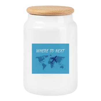 Where to Next World Tour, Travel - Cookie Jar with Wooden Lid - white - Front