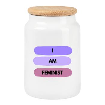💜✊ I AM FEMINIST – Statement Shirt - Keksdose mit Holzdeckel - Weiß - Vorne