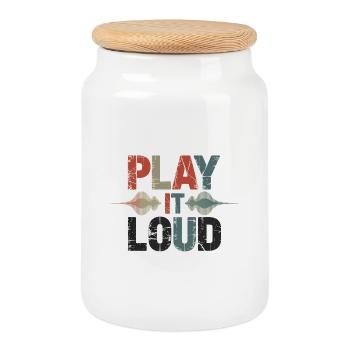 Retro Grunge – Play It Loud - Keksdose mit Holzdeckel - Weiß - Vorne