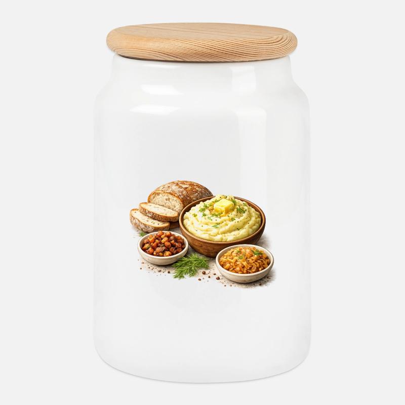 Mashed potatoes with shkvarki - Cookie Jar with Wooden Lid - white