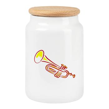 Trumpet Brass Design - Cookie Jar with Wooden Lid - white - Front