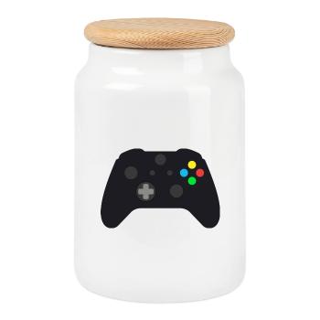 Dark Gamepad Neon Buttons - Cookie Jar with Wooden Lid - white - Front