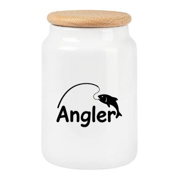 Pêcheur avec canne à pêche - Boîte à biscuits avec couvercle en bois - blanc - Devant