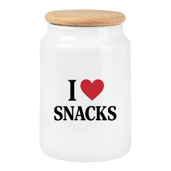 I ❤️ SNACKS - Cookie Jar with Wooden Lid - white - Front
