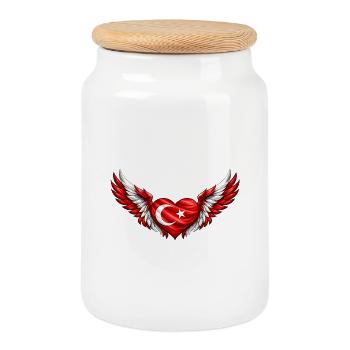 Cœur Turc Ailé - Boîte à biscuits avec couvercle en bois - blanc - Devant