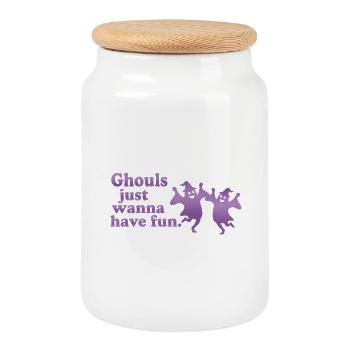 Halloween Festive Ghosts - Cookie Jar with Wooden Lid - white - Front