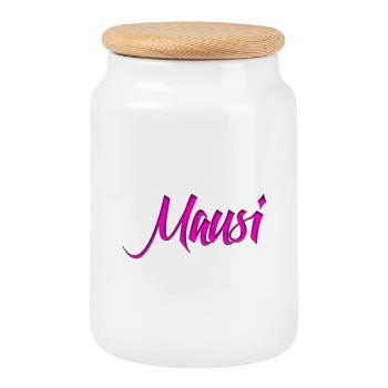Mausi_Spruch - Boîte à biscuits avec couvercle en bois - blanc - Devant