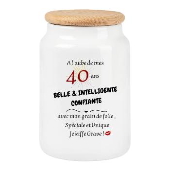 40 ans belle et inteligente - Boîte à biscuits avec couvercle en bois - blanc - Devant
