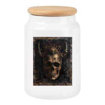 Crâne de démon doré - Boîte à biscuits avec couvercle en bois - blanc - Devant