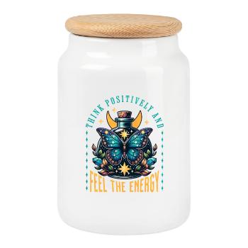 Butterfly Energy Bottle - Cookie Jar with Wooden Lid - white - Front